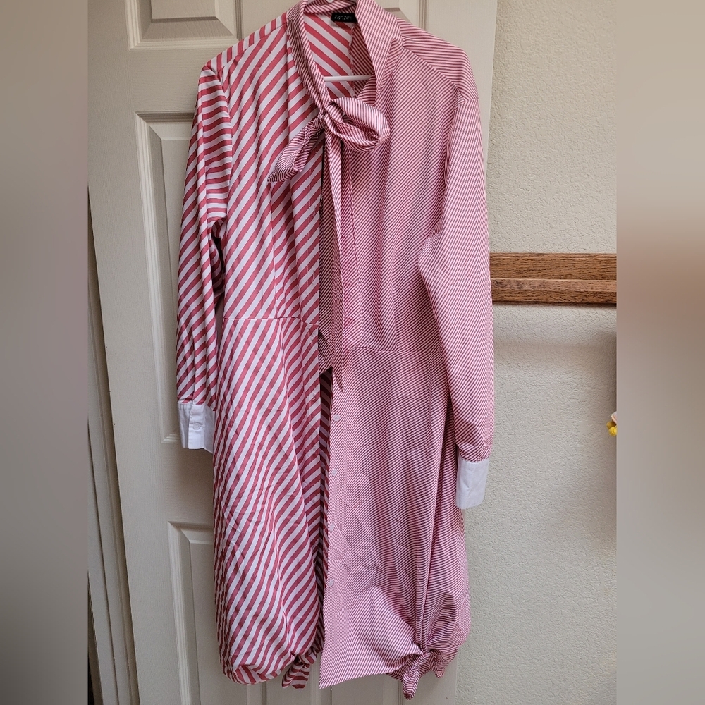 Red Striped button up shirt dress